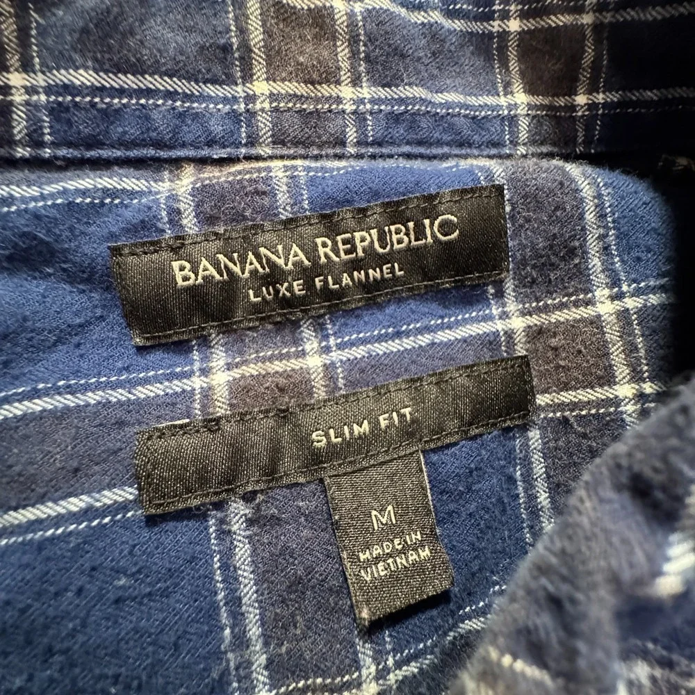 Banana Republic Shirt Mens Medium‎ Blue Plaid Luxe Flannel Button Up Long Sleeve
